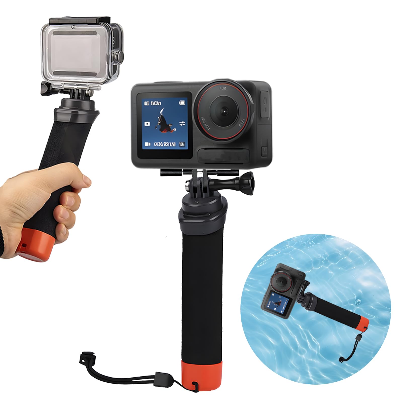 Poignée Flottante pour Caméra Sport, plongée sous-Marine Etanche Handler avec Dragonne et Corde élastique Anti-Perte pour Go Pro Hero 13/12/11/10/9/8/7/6 insta360 DJI Osmo et Autres caméras d'action