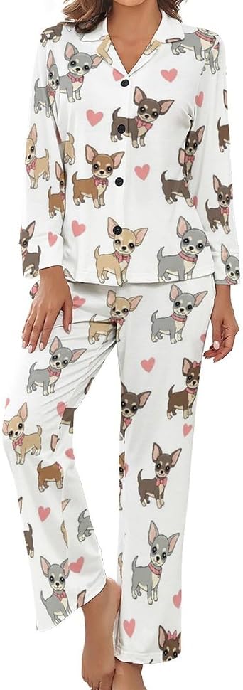 Women Button Down Pajamas Set 2 Piece Lounge Outfits Long Sleeve Sleepwear
