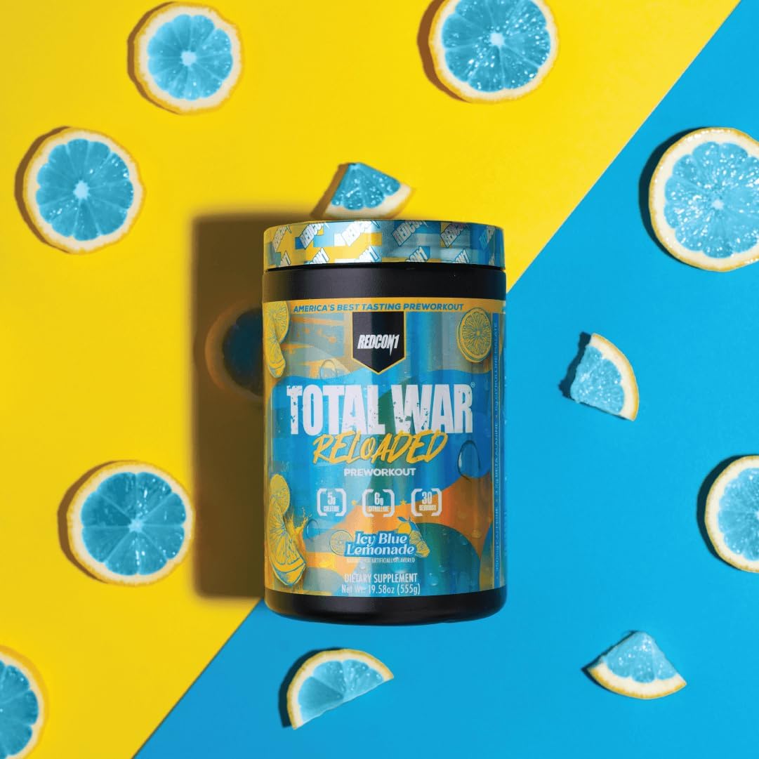 REDCON1 Total War Reloaded Pre Workout, Icey Blue Lemonade - Creatine, Beta Alanine + L-Citrulline Malate Keto Friendly for Men & Women with 350mg of Caffeine - Fast Acting (30 Servings)