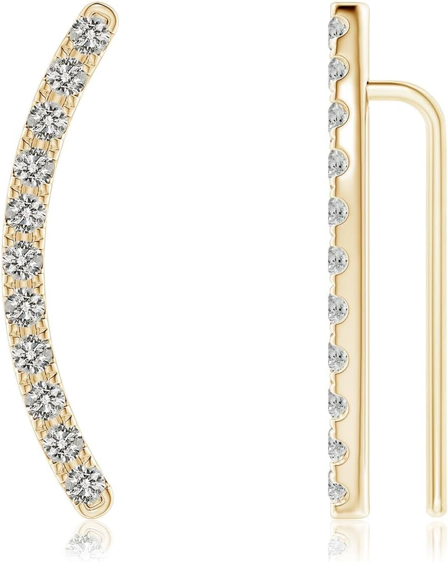 ANGARA Diamond Linear Ear Climber in 14K Solid Gold | Natural Pave-Set Diamond Earrings for Women | April Birthday, Anniversary Jewelry Gift
