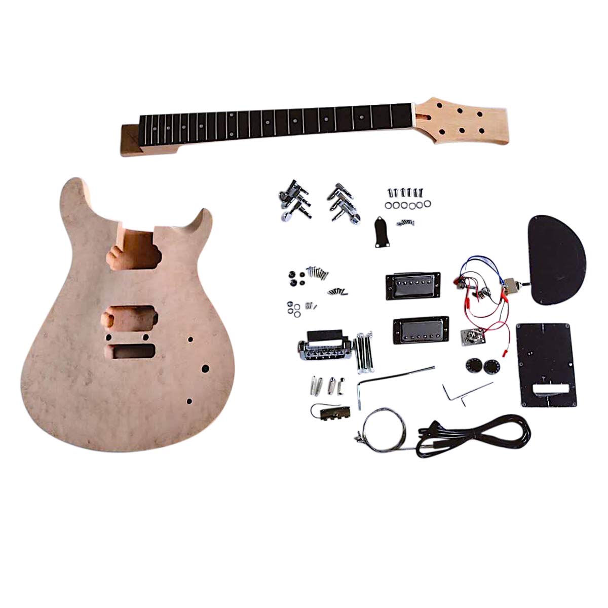 Coban Guitars DIY Guitar kit PR80 Mahogany Neck and Body with Birdseye Maple Veneer Chrome Hardware Set in Neck No Soldering