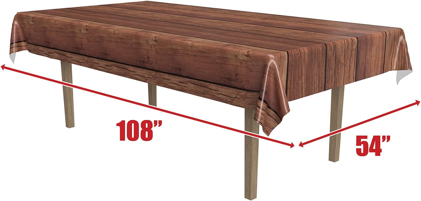 Beistle 2 Piece Disposable Plastic Wooden Print Tablecovers For Western Theme Birthday Party Pirate Tableware Decorations : Home & Kitchen