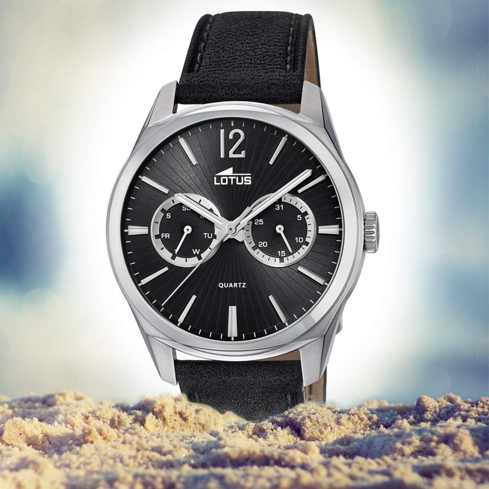 LOTUS Reloj Hombre Analógico de Cuero Negro