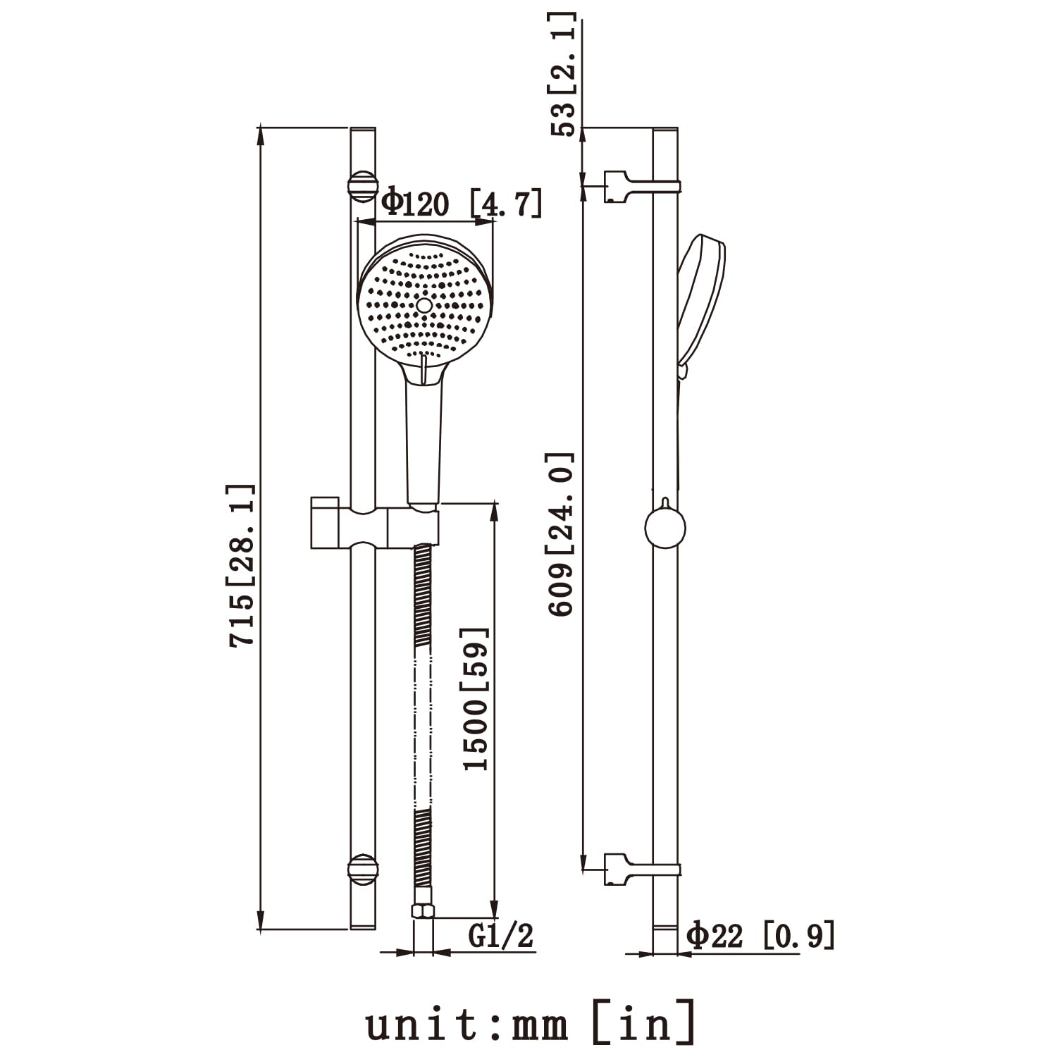 Asta Doccia,70 cm Nero Set Colonne Doccia Senza Miscelatore, Set Colonna Doccia con Flessibile e Supporto, Doccetta 3 Modalità di Getto, Saliscendi Doccia con Distanza di Montaggio Regolabile