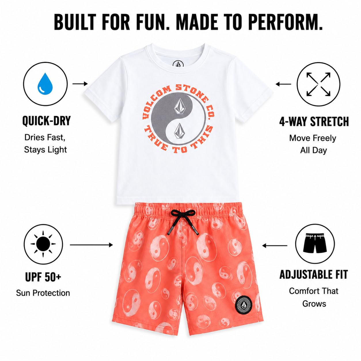 Volcom Ensemble de bain 2 pièces pour bébé garçon – Maillot de bain à manches courtes avec t-shirt graphique et short de bain – Maillot de bain pour petit garçon