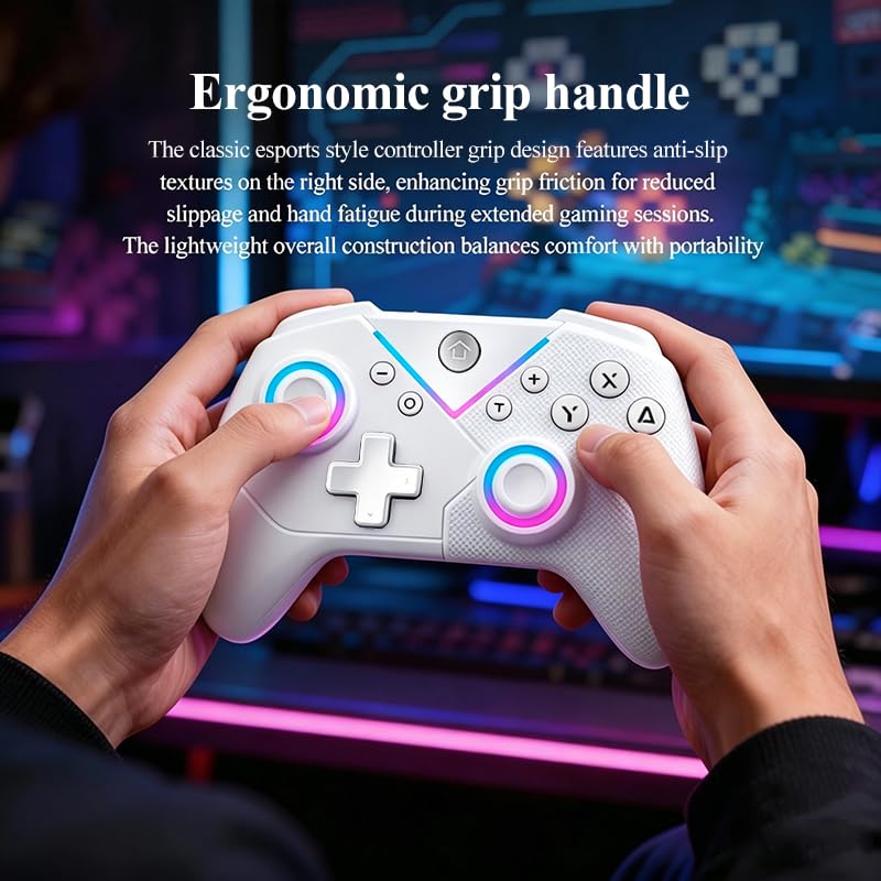 Ahuamty Wireless Bluetooth Controller for Switch 2/Switch/PC/Android/IOS/Steam, Hall Effect Joysticks & Triggers for Zero Drift, 6-Axis Motion Control with RGB, Turbo & Macro