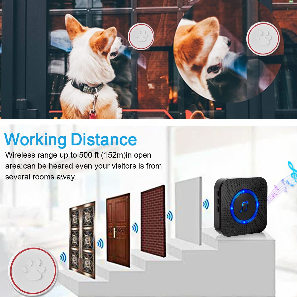 ChunHee Dog Doorbells for Potty TrainingWireless Dog Door Bell for Dog