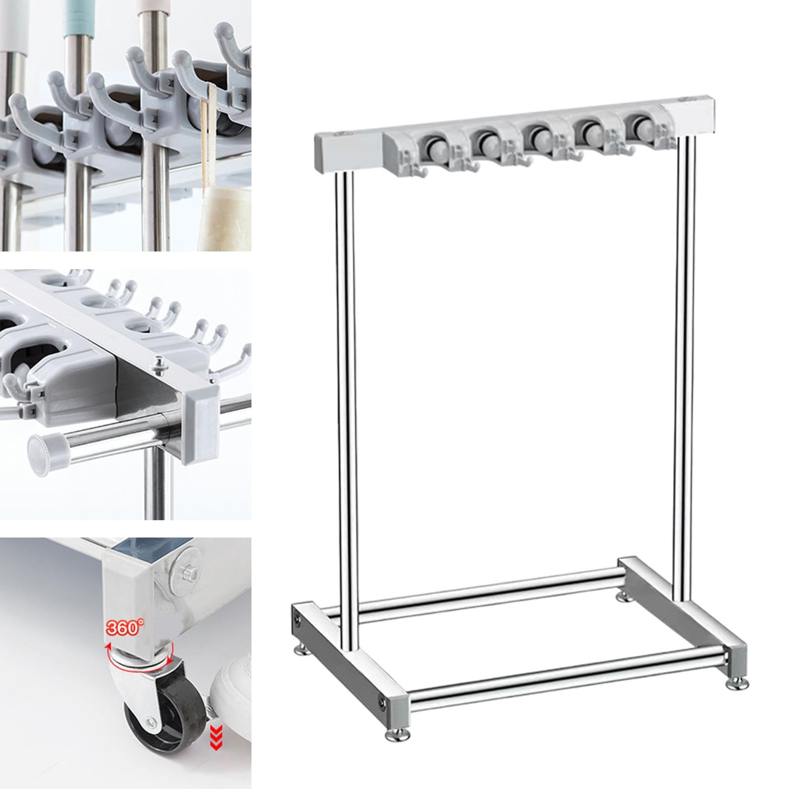 Qianly Soporte para Organizador de Escobas Y Fregonas Organizador Y Almacenamiento Extraíble Soporte para Escobas Colgador de Escobas Y Fregonas para, Sostener 5 Trapeadores