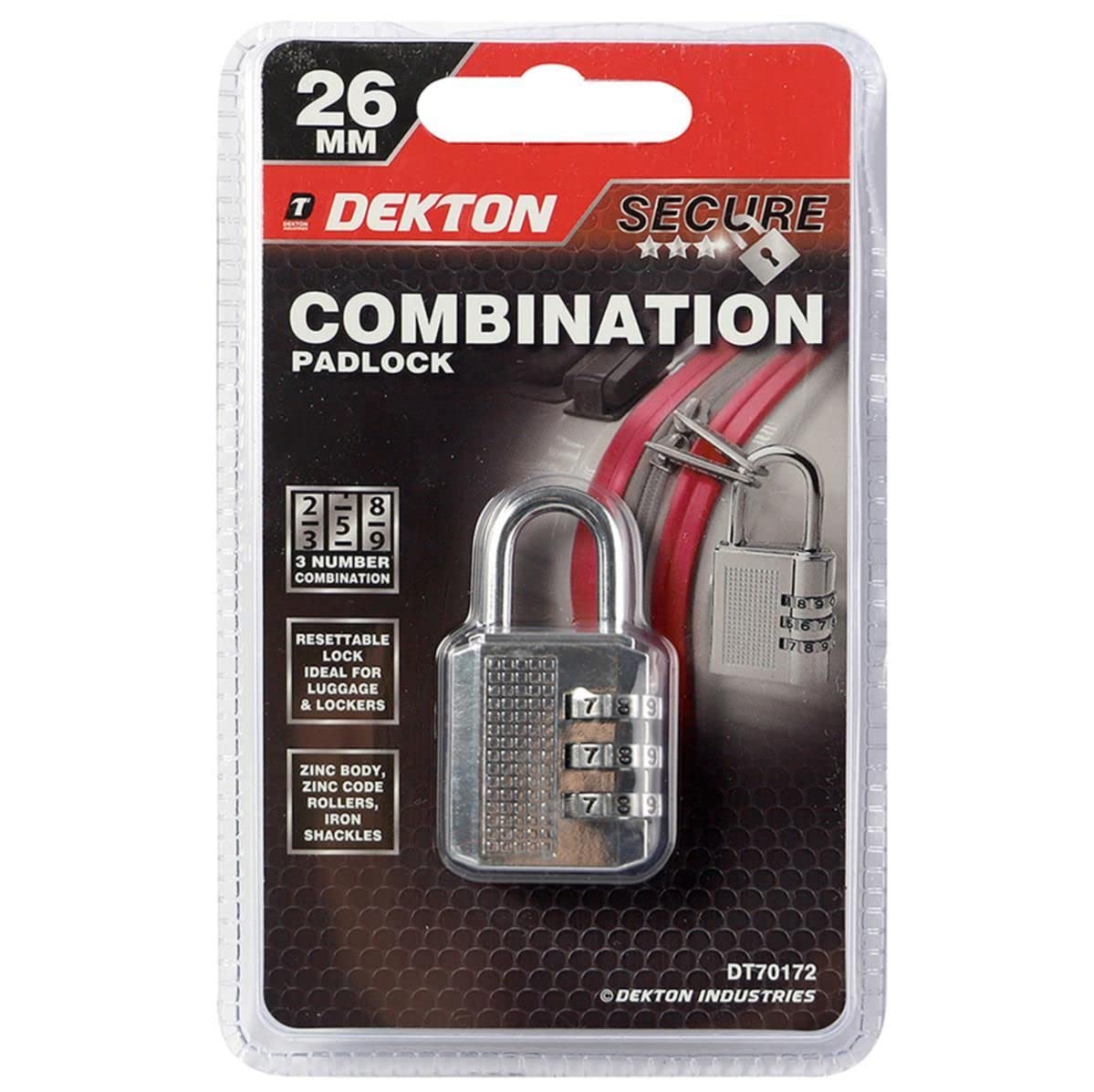 Dekton Silver Zinc Combination Padlock | 3-Digit Resettable Lock For Extra Security | Zinc Body Construction & Iron Shackels | Ideal For Luggage, Lockers, And Travel | Heavy Duty Design | No Keys Required