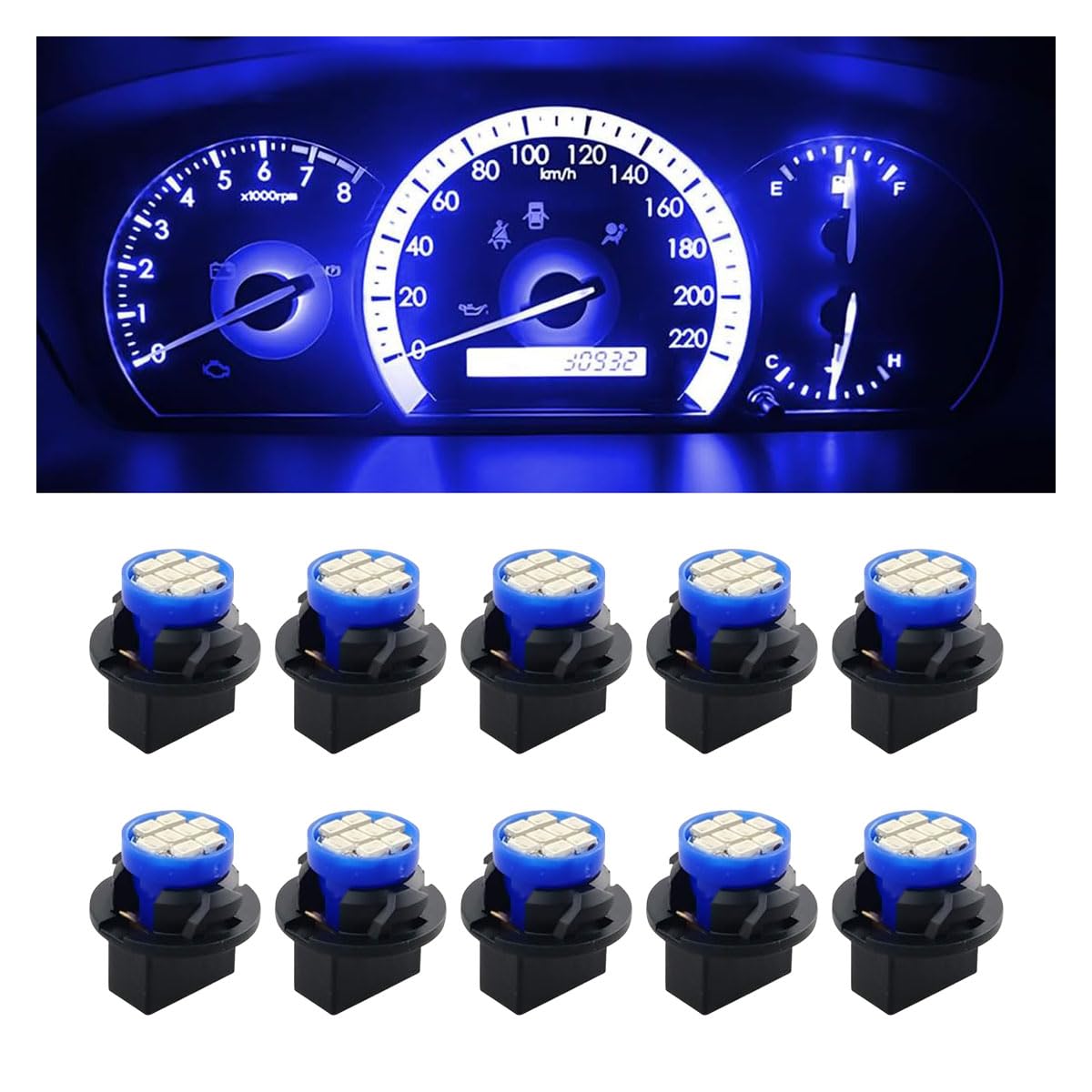10PCS T10 194 168 Car Dash Instrument LED Light Bulbs with Twist Lock Socket, Bright Panel Gauge Cluster Dashboard Light Bulbs, Car Interior Replacement Bulbs for Map Dome Lights (Blue)