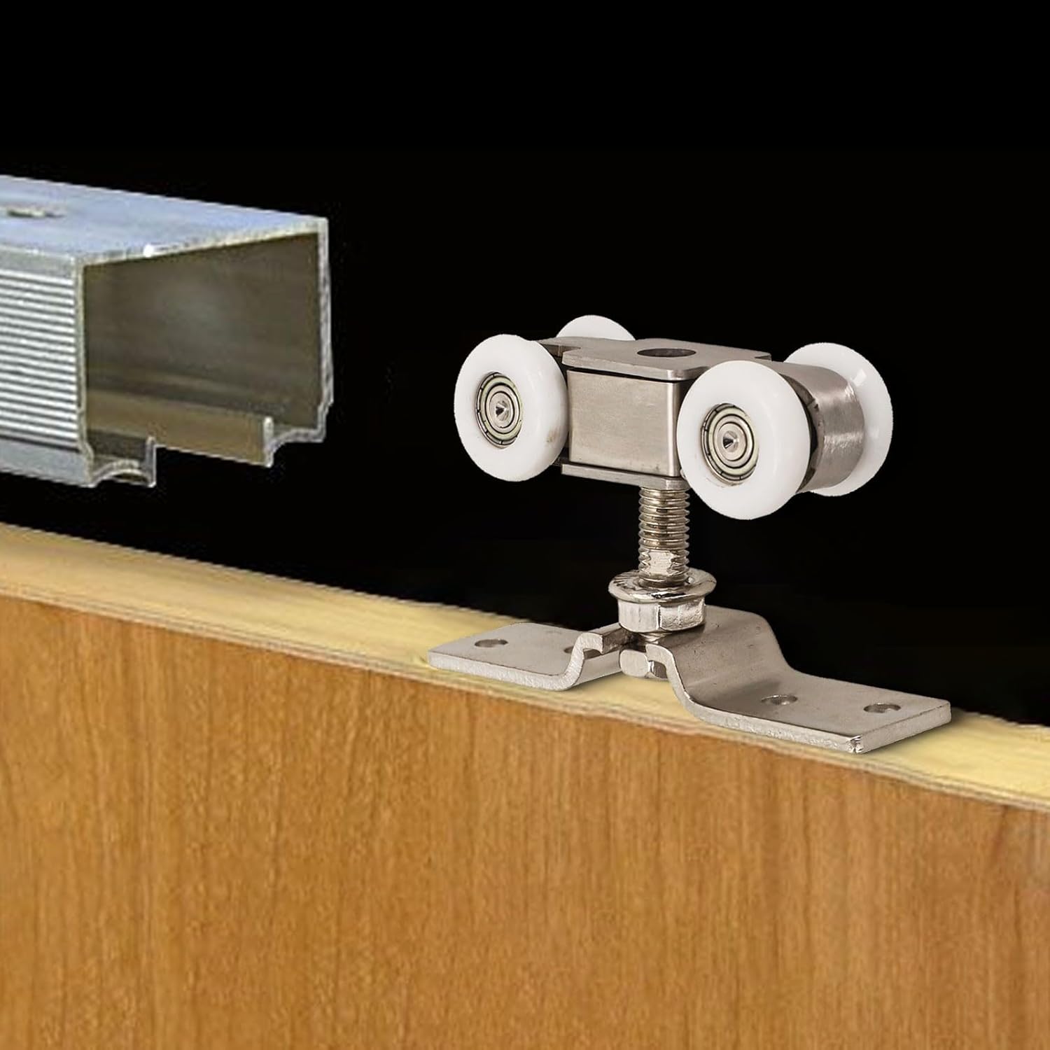 Sliding Door Track Hanging Rail Glass or Wooden Doors, Steel Mute Rollers, 1 with Installation Hardware, Space-Saving Wardrobe & Bathroom Door Solution