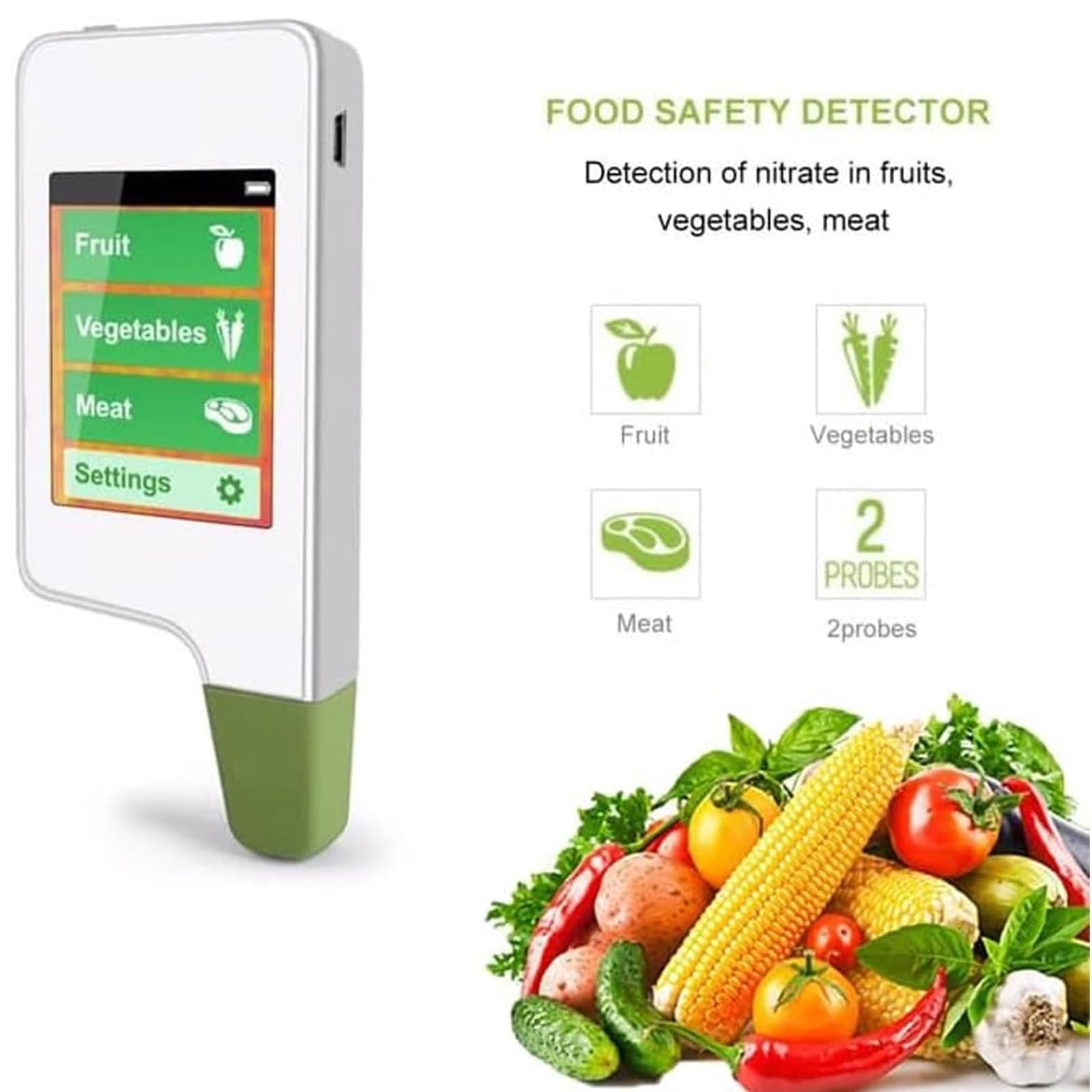 Tester portatile per residui di pesticidi, rilevatore di sicurezza alimentare per frutta, verdura, carne e acqua, strumento di test per nitrati da 0 a 9999 mg/kg, per uso domestico