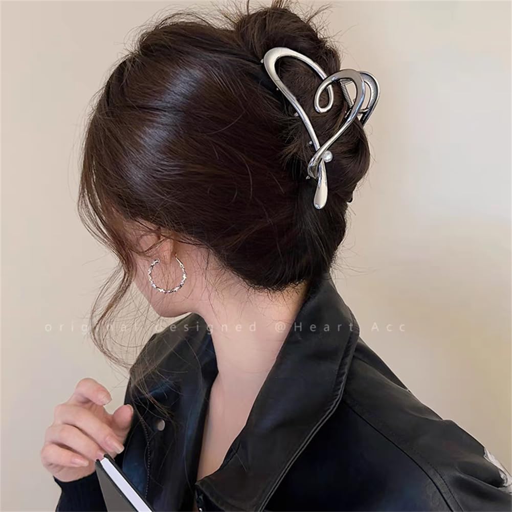 Yangzerang Pearl Heart Hair Claws - Silver Tone Metal Heart Love Hair Clips with Strong Hold for Women & Girls - Image 3