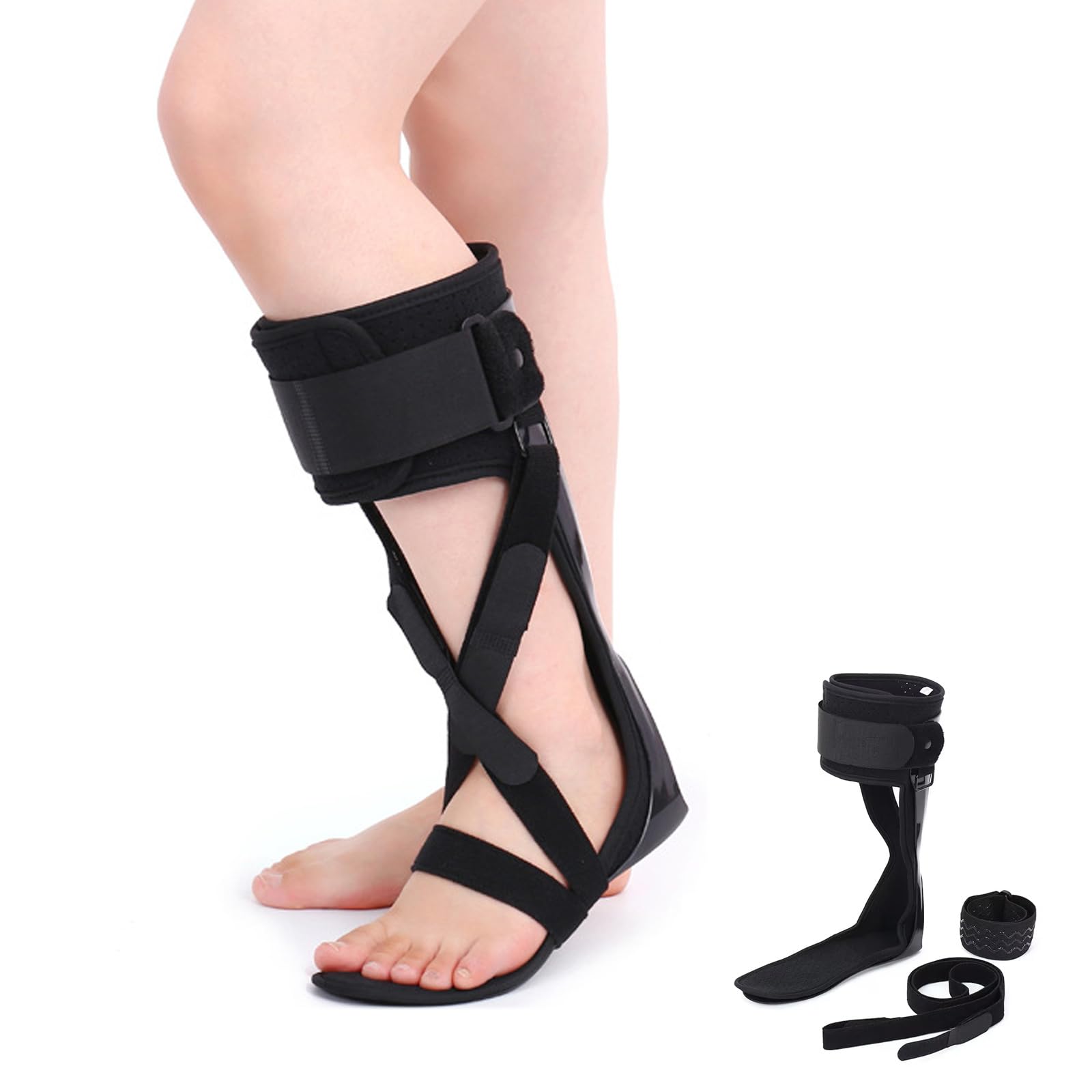 Stabilizzatore per piede cadente tipo S, tutore per camminare con cinturini antiscivolo e pedana, design a palmo intero, per un supporto confortevole al piede infortunato