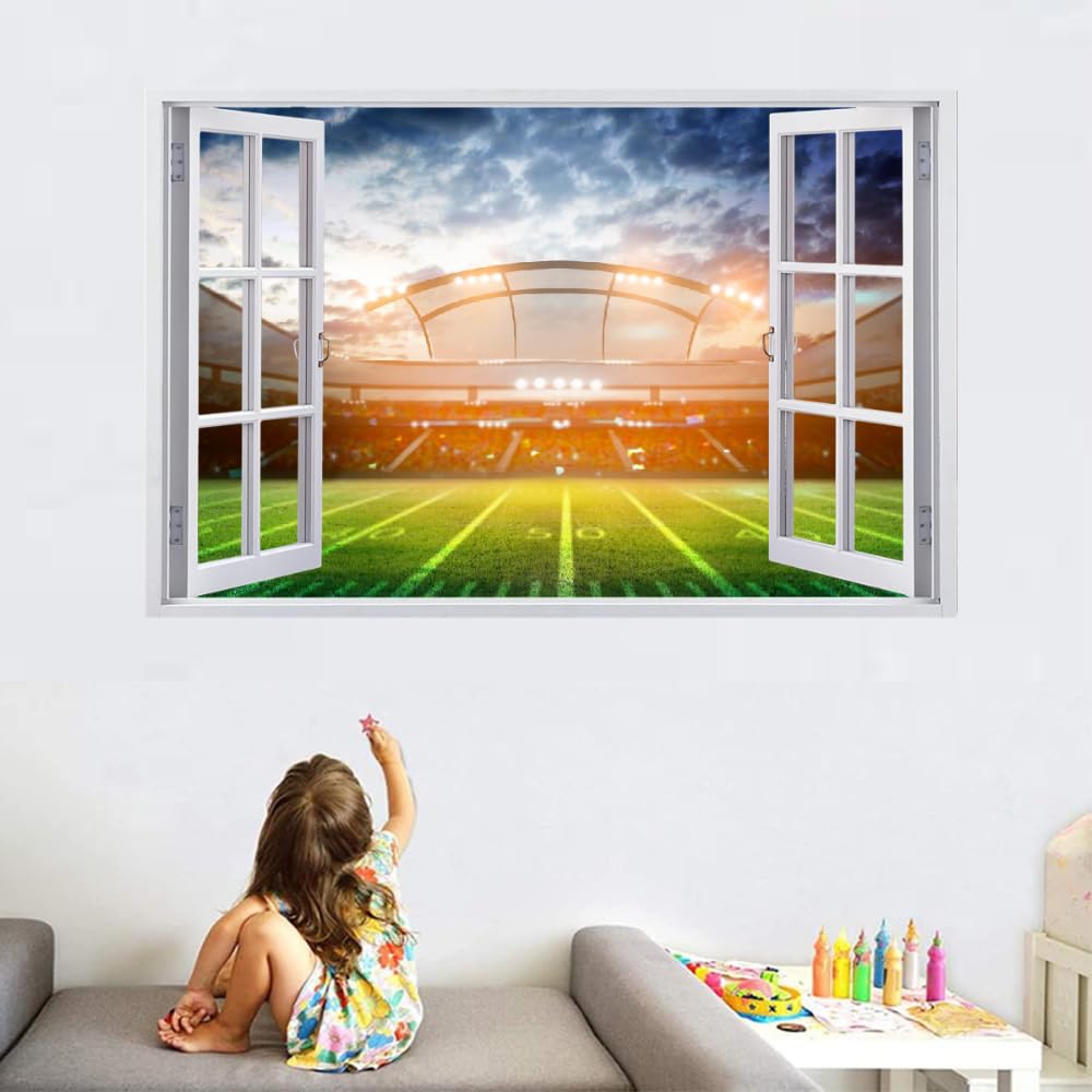 Decalcomania Fracassata 3D, Campo Da Calcio Adesivo Staccabile E Adesivo In Vinile Rimovibile, Sport Del Calcio Tatuaggio Da Parete Ragazze Nursery Room Decor Mural Home Decor 120x80cm