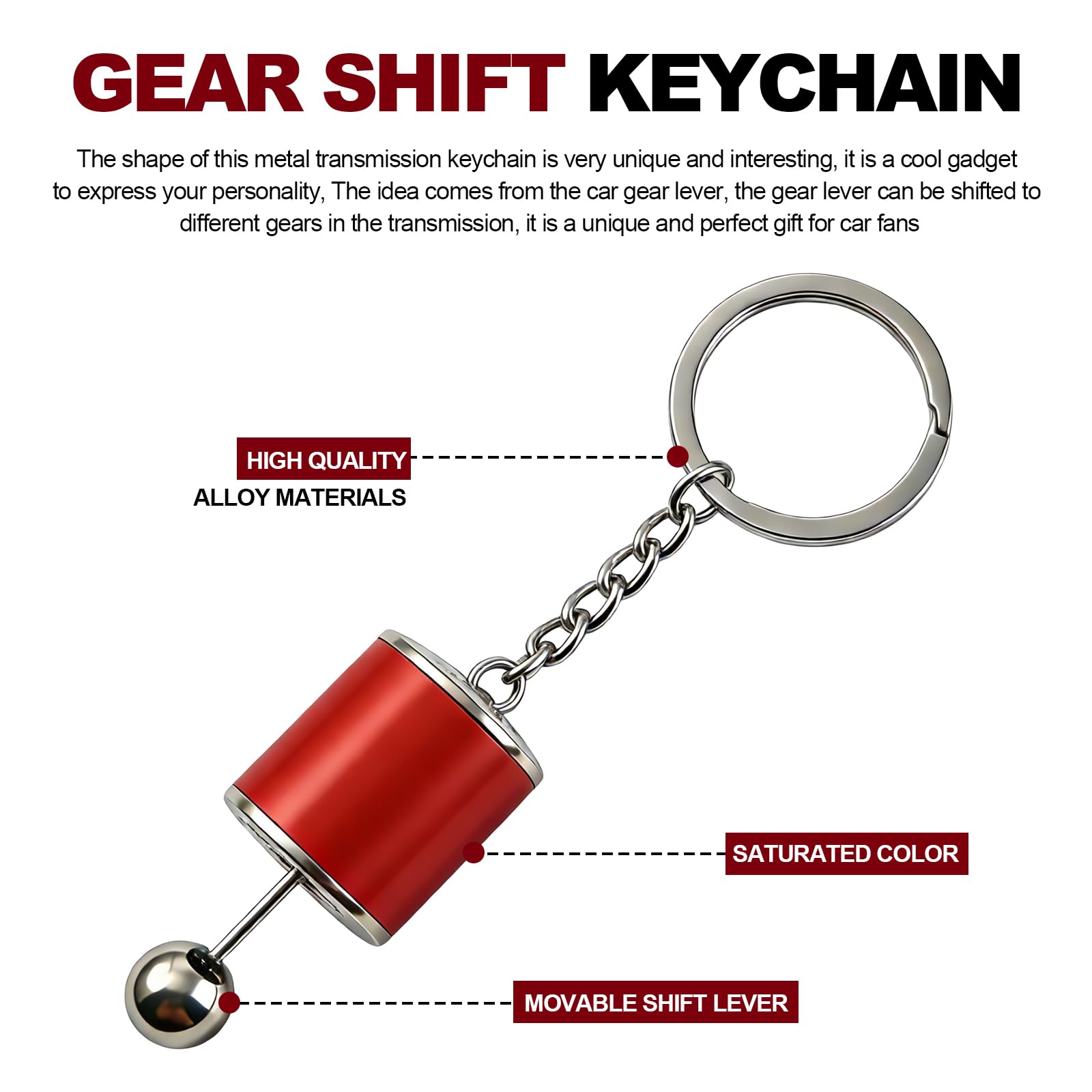 Gearbox Keychain,6-Speed Manual Transmission Stick Shift Keyring,Creative Car Shifter Gear Keyfob,Automotive Lever Keyring Fidget Toy,Shift Lever Keyrings Car Accessories for Cars Lovers Gift (Red) — view 5