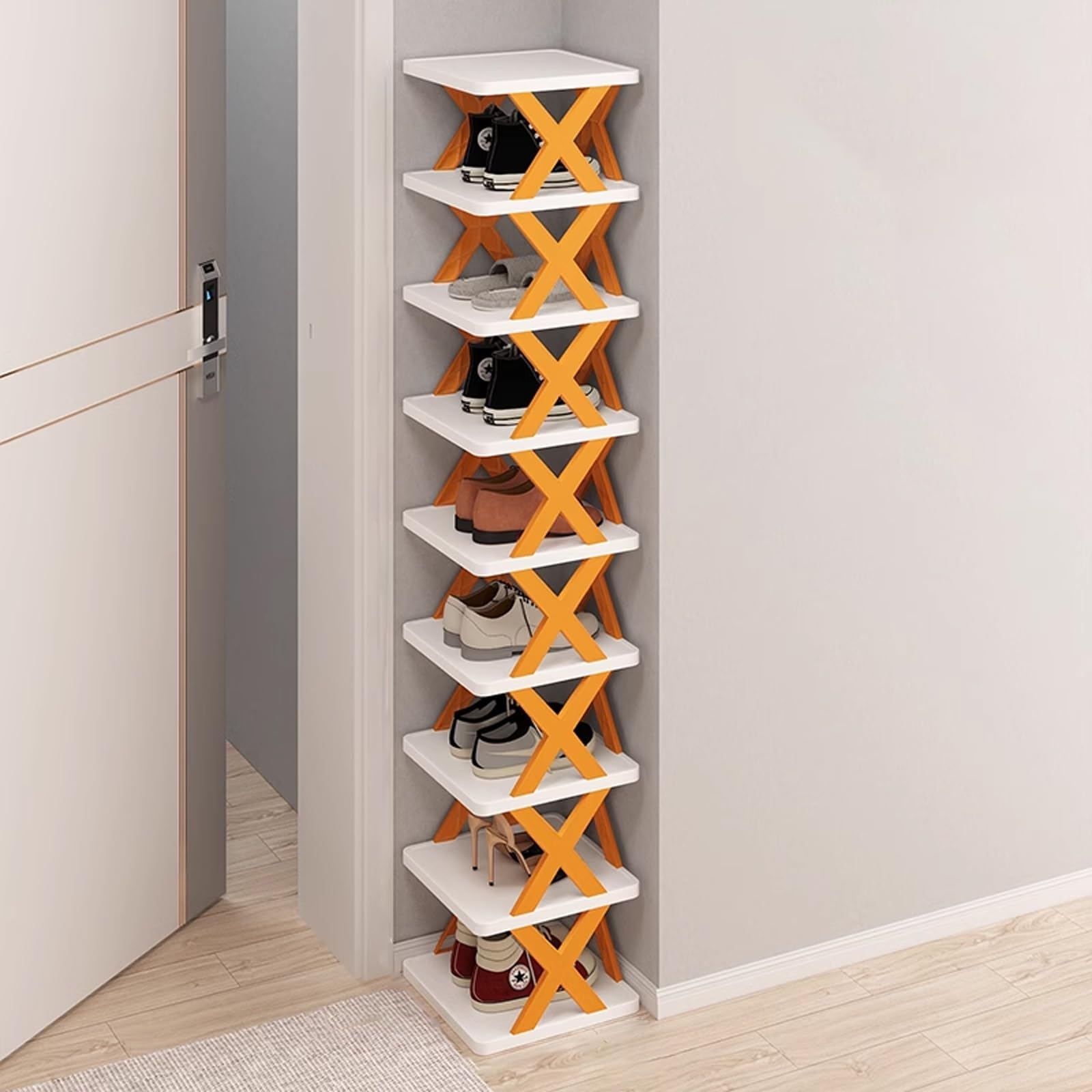 SVFOEBJM Tall lyjc Rack, lyjcs Rack for Entrance, Multi-Layer Stackable lyjc Rack, Foldable lyjc Rack, Narrow lyjc Rack for Space Saving lyjc Storage, DIY Combination, Toolless Installation