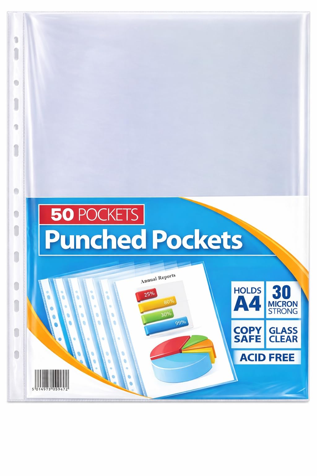 1ABOVE 30 Micron 100Pack A4 Glass Clear Plastic Wallets Punched Poly Pocket Paper Document Files (50)