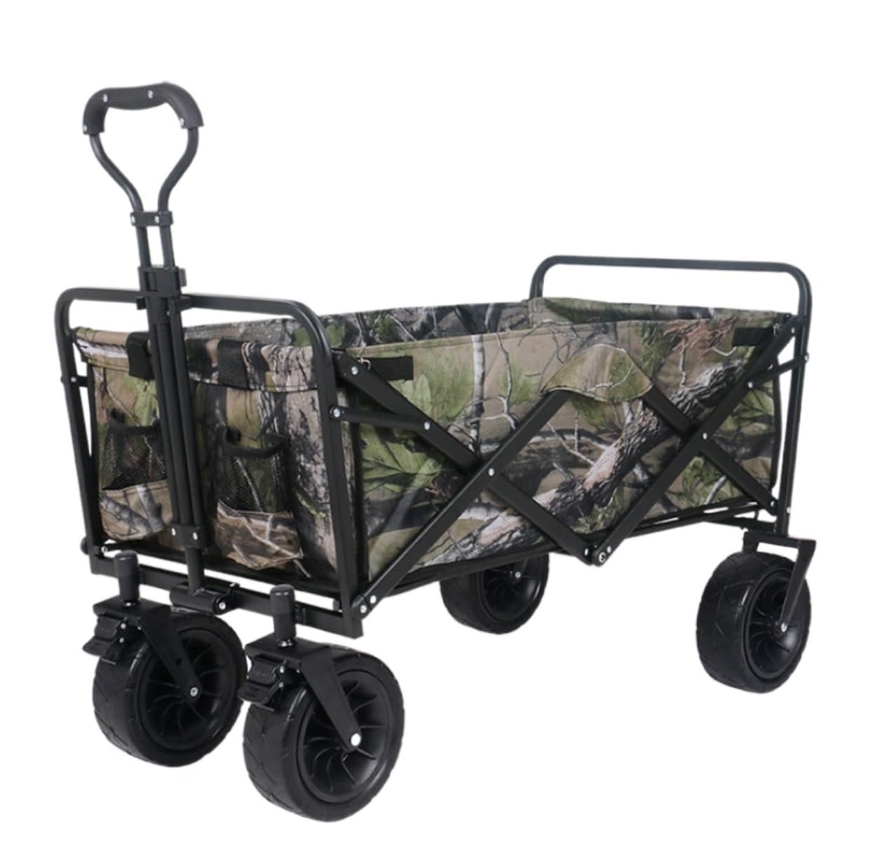 Folding Wagon, Collapsible Utility Wagon Cart Adjustable Handle 80kg Double Brake Camping Beach Shopping