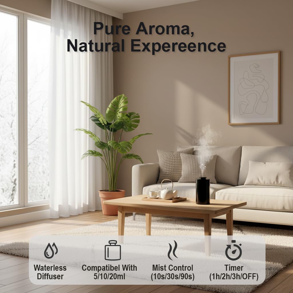 Difusor de aceite esencial sin agua con capacidad de 20 ml, difusores inalámbricos con 3 niveles de niebla y temporizadores para el hogar, el coche y la oficina