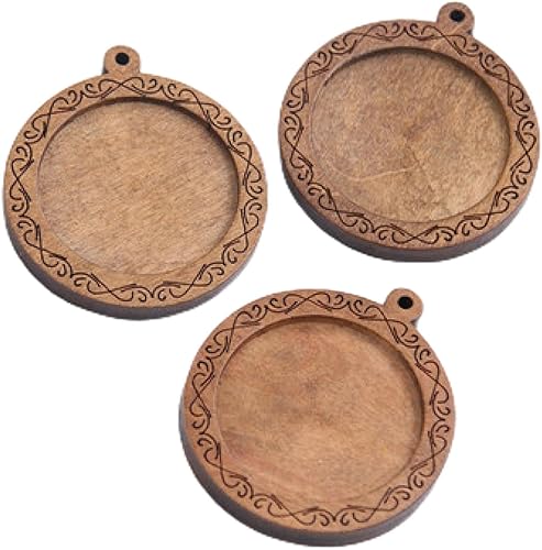MANGOUSONG Jewelry Making Kit,3Pcs Brown Wood Cabochon Settings Blank Cameo Pendant Base Trays for Jewelry Making Style 3
