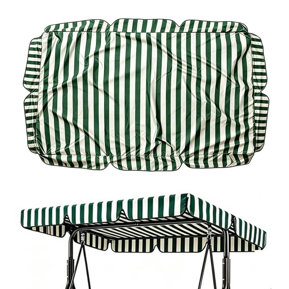 RTVGNSZSJL Stripe Porch Swing Canopy Replacement 64"×45" 77"×49" Outdoor Swing Canopy Universal Patio Swing Replacement Top Cover For Yard Deck Backyard(Green,75x52in-190x132cm)