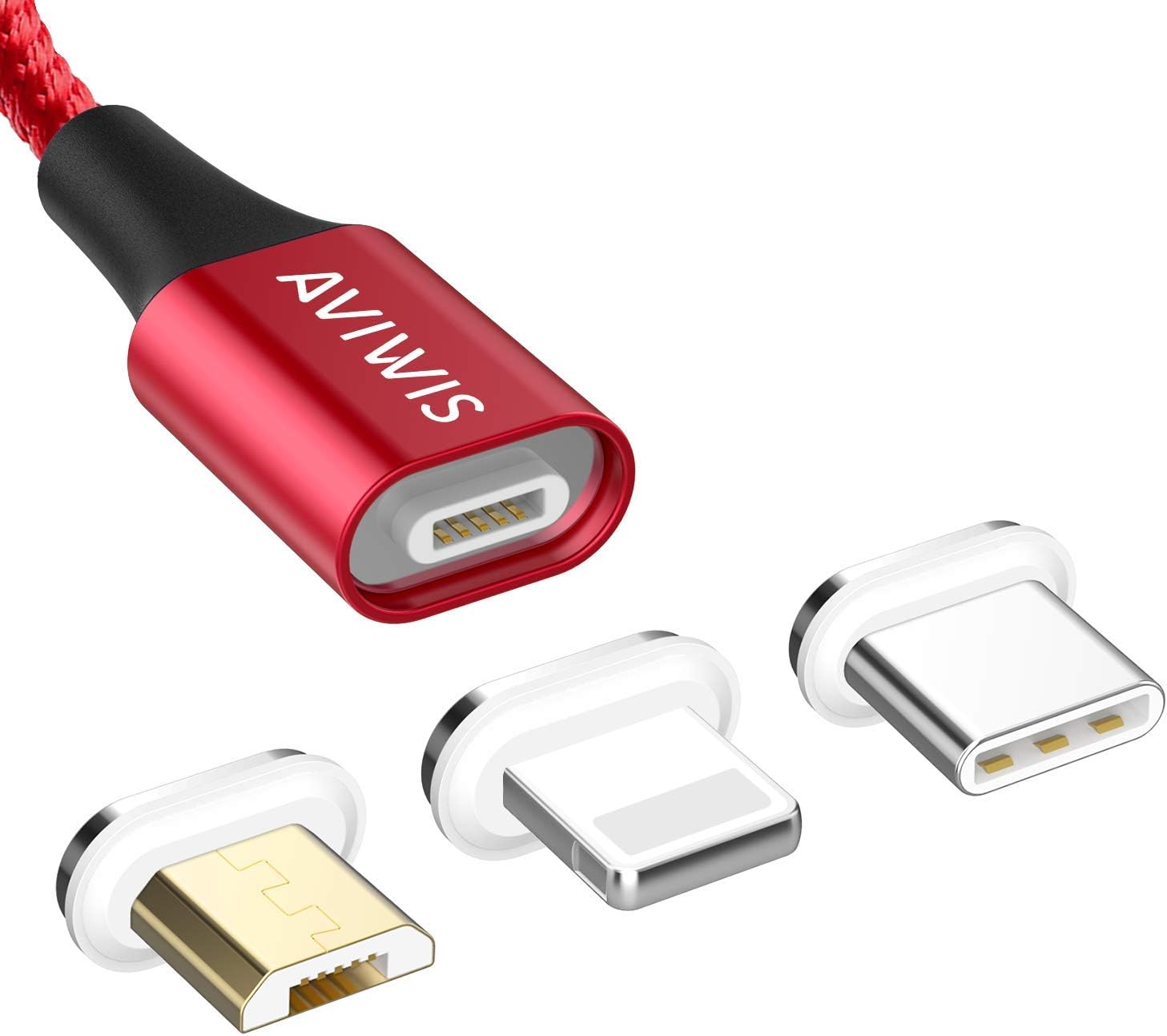 Magnetic Multi Charger Cable, AVIWIS 3 in 1 Multiple Charging Cable with Magnet Micro USB Type C Adapter Nylon Braided Charge Sync Data Cord for Android Samsung,Huawei,Honor,OnePlus
