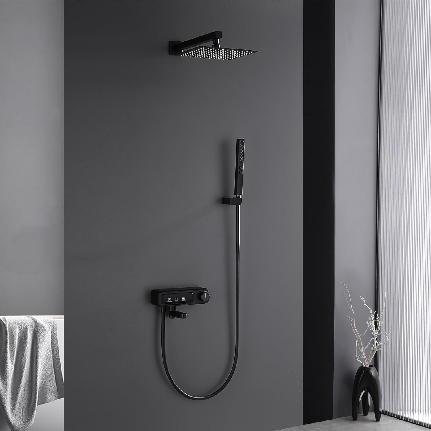 Rainfall Showerhead and Handle Set, 10" Bathroom Shower System, 3 Functions Wall Mounted Shower Faucet Complete Combo Solid Brass with Foldable Tub Spout Modern Bathtub Faucet Shower Trim Kit