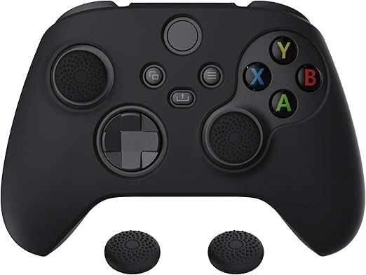 PlayVital Black Pure Series Anti-Slip Silicone Cover Skin for Xbox Series X Controller, Soft Rubber Case Protector for Xbox Core Wireless Controller with Black Thumb Grip Caps