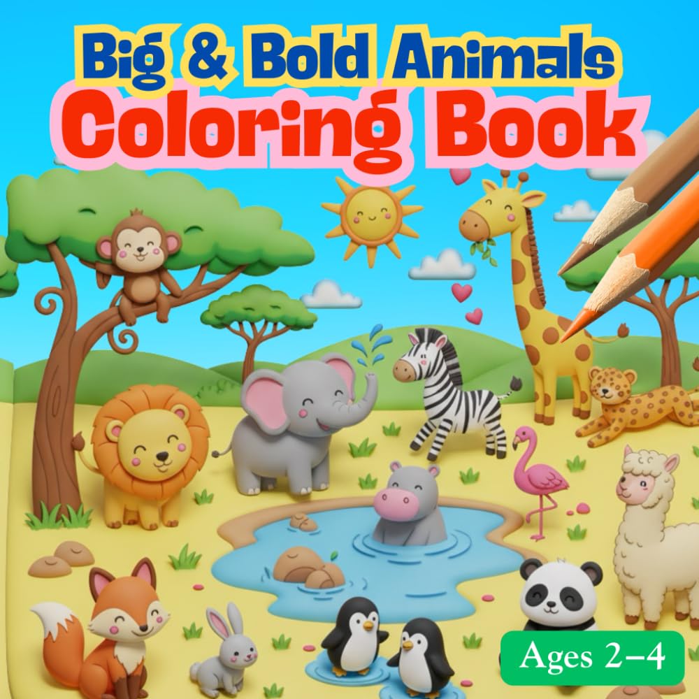 Big & Bold Animals Coloring Book: Fun and Easy Coloring Book for Toddlers Ages 2–4 (Toddler Coloring Book Series)