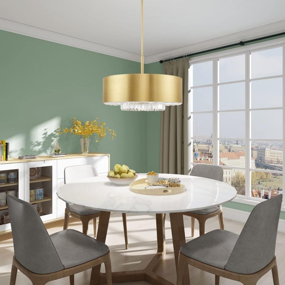 Livex Lighting 40020-12 Madison - Six Light Pendant, Satin Brass Finish with Satin Brass Solid Brass Shade with Clear Faceted Crystal