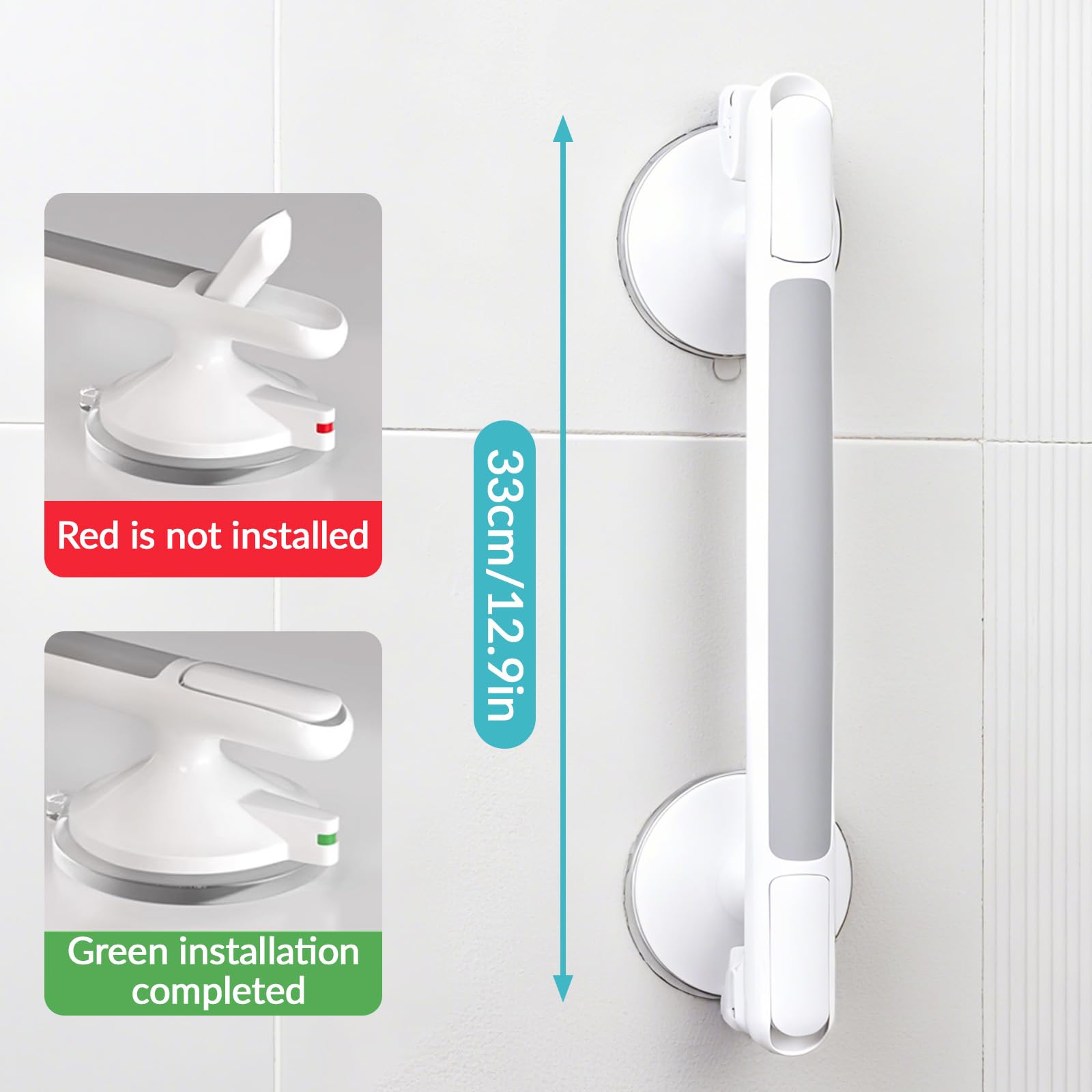 Maniglia Doccia Anziani, Maniglione Bagno per Disabili, 30CM Maniglia Ventosa per Doccia, Rimovibile Maniglioni Bagno per Anziani, Senza Foratura, Maniglione Bagno
