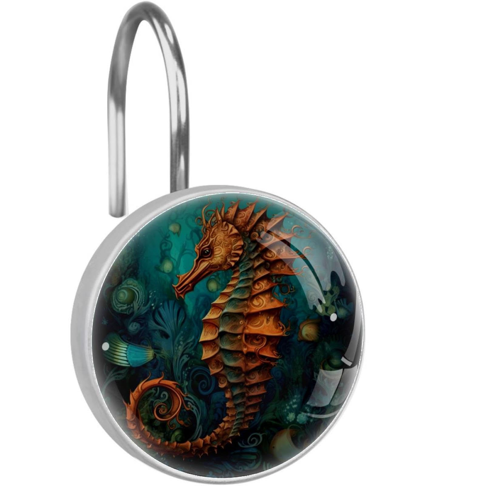 Crochets de rideau de douche hippocampe anneaux de douche antirouille pour salle de bain lot de 12