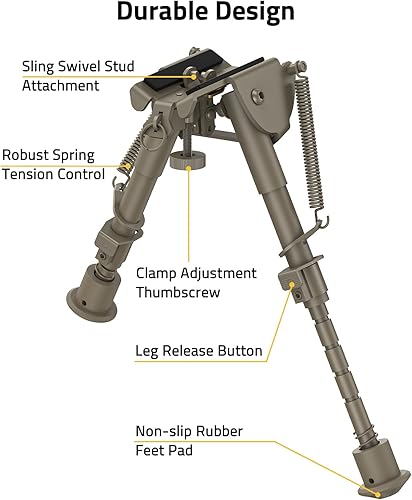 Miniatura 3 de CVLIFE Bípode táctico ajustable de 6 a 9 pulgadas, tierra oscura plana