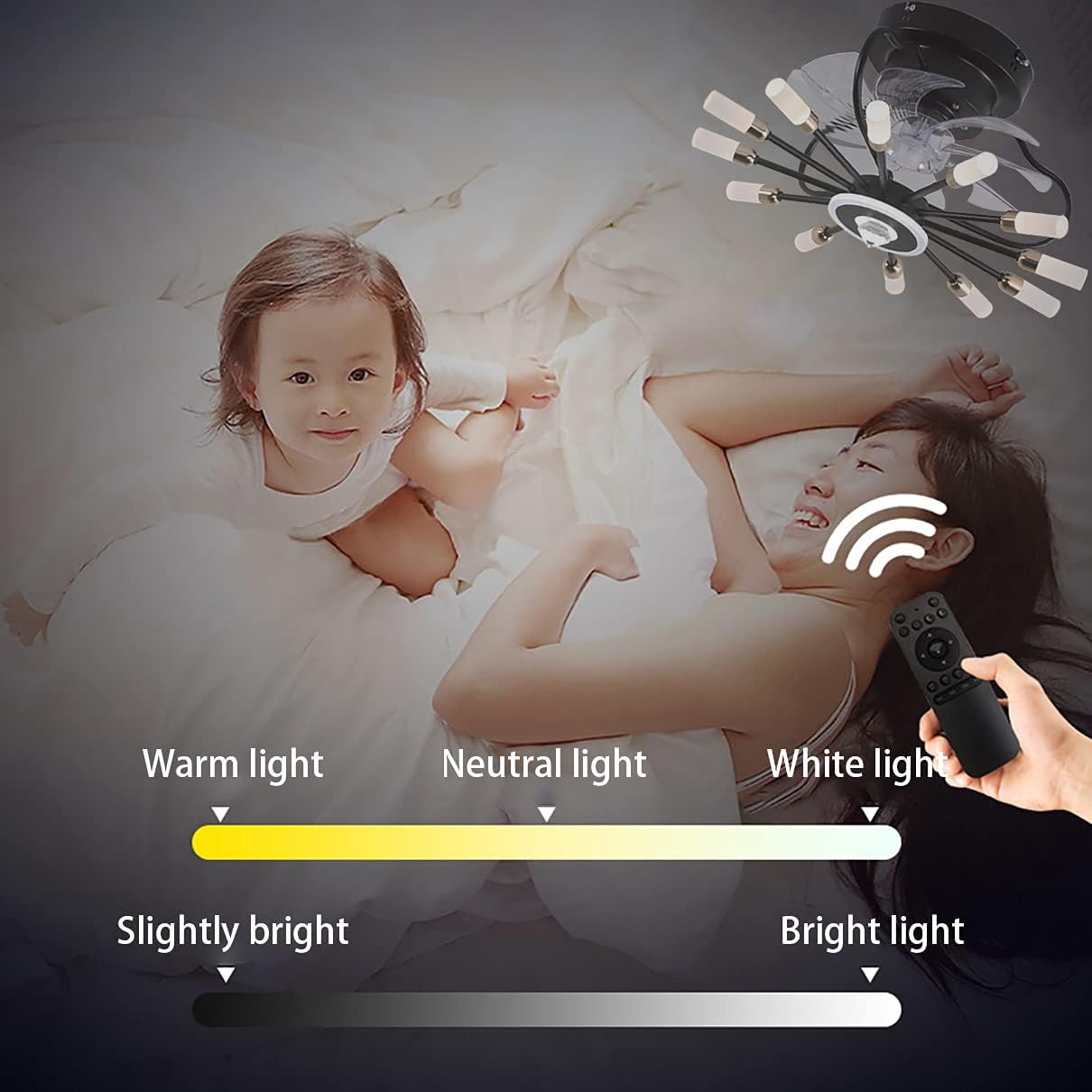 YUEGOO Fan with Ceiling Light Silence Fan Lighting 3 Speeds Bedroom Dimmable Led Mute Ceiling Fan Light with Remote Control 72W Modern Living Room Quiet Fan Ceiling Light