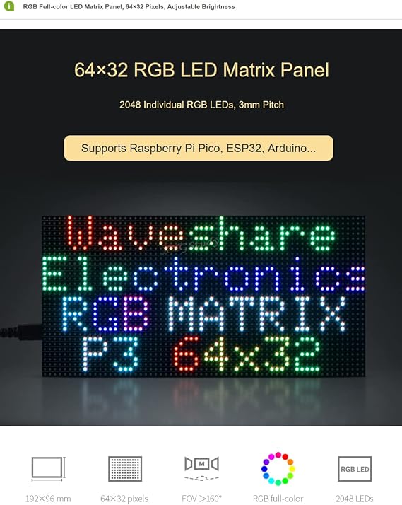 RGB Full-Color LED Matrix Panel 6432 Pixels Adjustable Brightness (RGB-Matrix-P3-64x32) @XYGStudy