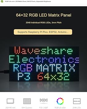 RGB Full-Color LED Matrix Panel 6432 Pixels Adjustable Brightness (RGB-Matrix-P3-64x32) @XYGStudy