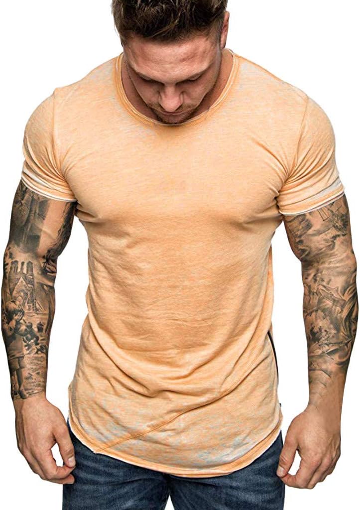 Men's Summer Short Sleeve T-Shirt, JIANGfu Slim Casual Zipper Fit Patchwork Sports Top Solid Blouse Shirt