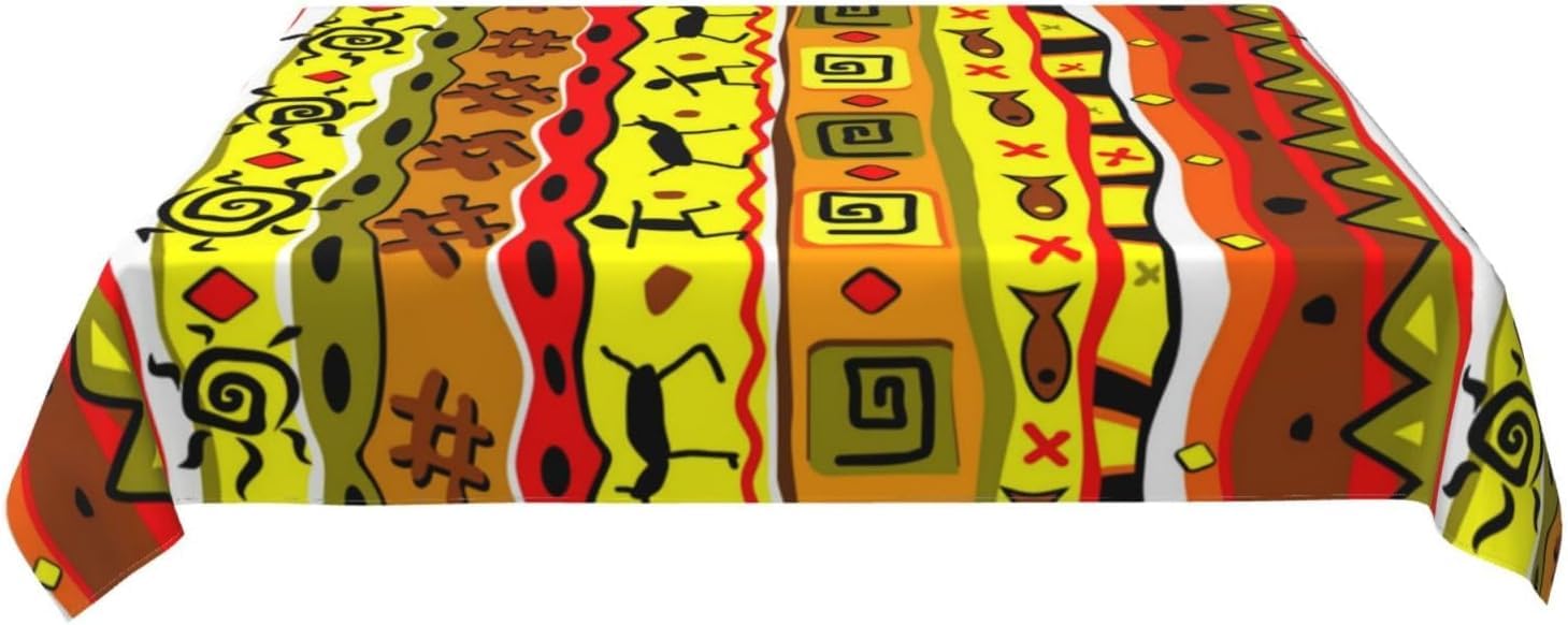 Tovaglia Antimacchia 300x140 cm Rettangolare Africa Tovaglie Impermeabile 3 Metri Copritavolo Poliestere Protezione Tavolo Tradizioni Tribali Africane, per Feste (12-14 Posti) a-5298