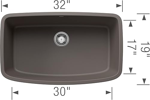 Miniatura 4 de BLANCO 443128 Valea - Fregadero de cocina empotrado con cuenco súper individual, 32 pulgadas de largo x 19 pulgadas de ancho, color gris volcán
