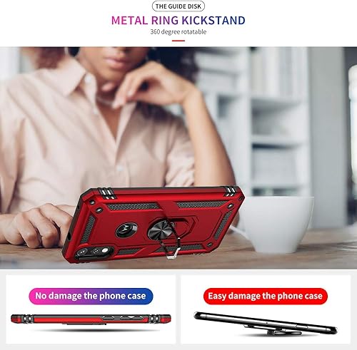 Miniatura 7 de Funda para Moto E Phone Case, Moto E con protector de pantalla HD, fundas protectoras de grado militar con anillo para Moto E 2020 (rojo)