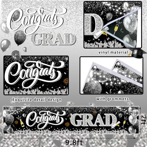 Image of 2026 Graduation Decorations-Black and Silver Congrats Grad Yard Sign Banner Decoration for Class of 2026 Graduation Party Supplies