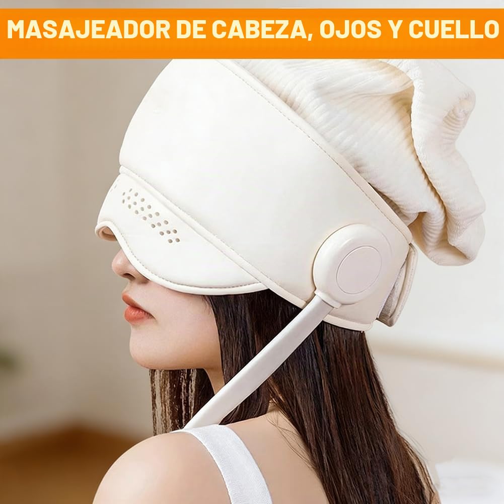 Masajeador eléctrico de cabeza con 6 zonas de presión de aire y calor ocular (38-50 °C), masajeador de cabeza eléctrico alivia dolores de cabeza/estrés, masajeador de cabeza con 3 modos para un mejor