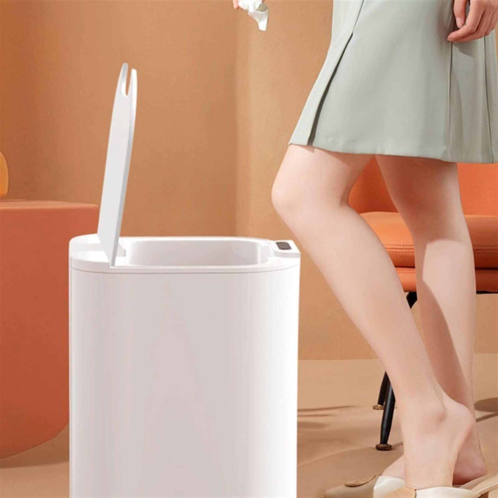 Papeleras automáticas Papelera de inducción automática de Gran Capacidad de 16L, Papelera Inteligente Grande for el hogar, Cesta de Papel higiénico con Tapa Cubos de Basura Tapa (Color : White)