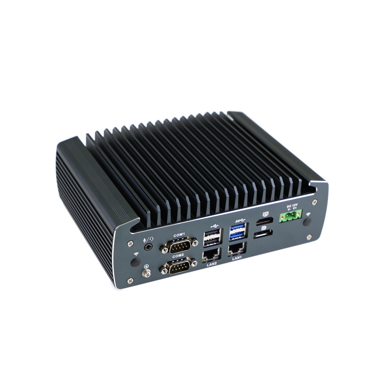 Fanless Industrial PC, Mini Computer, IPC, Celeron J6412, Windows 11 / Linux Ubuntu, IX15, TPM 2.0, 6 x COM, HDMI, DP, 3 x LAN, GPIO, 9-36V 2Pin Phoenix, 32G RAM, 128G SSD