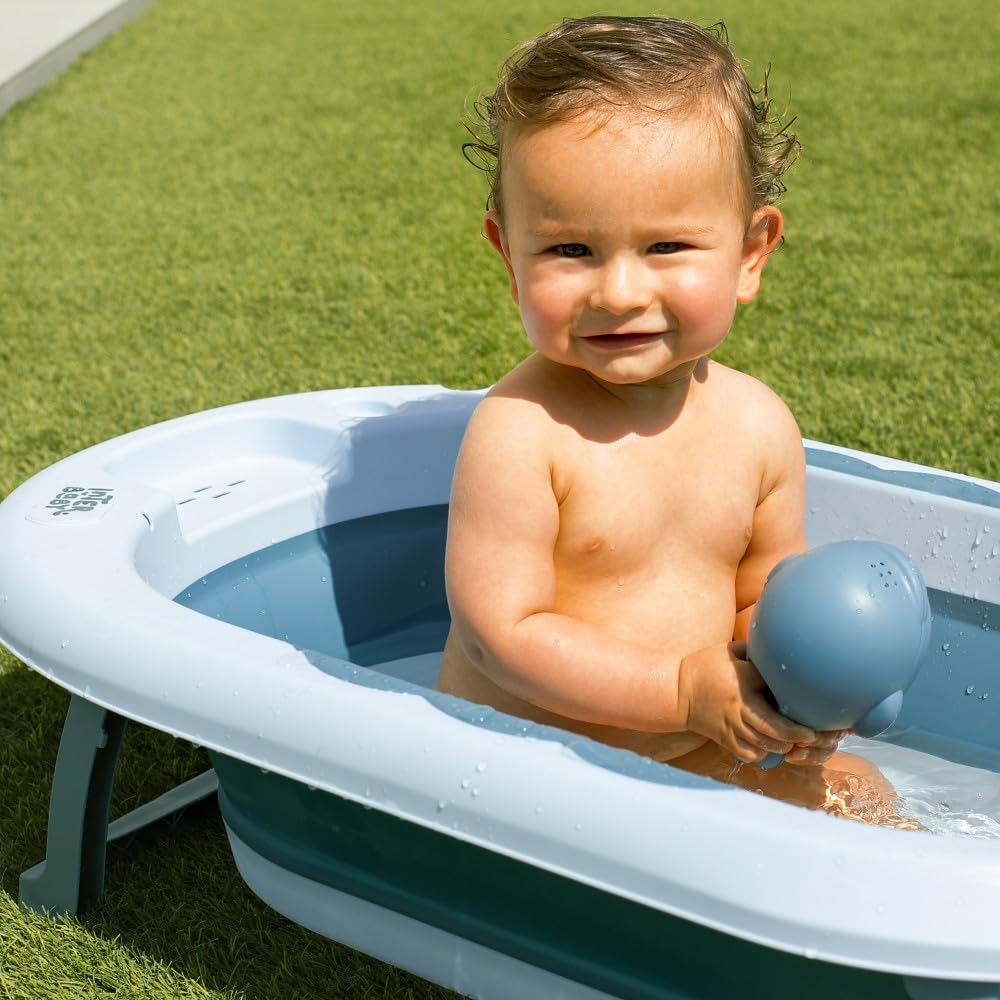 Składana wanna dla niemowląt Interbaby 80x47x21 cm | Składana wanna dla niemowląt z kubkiem do płukania, antypoślizgowa, szczelna nasadka | przenośna, łatwa do przechowywania, wygodna, niebieska