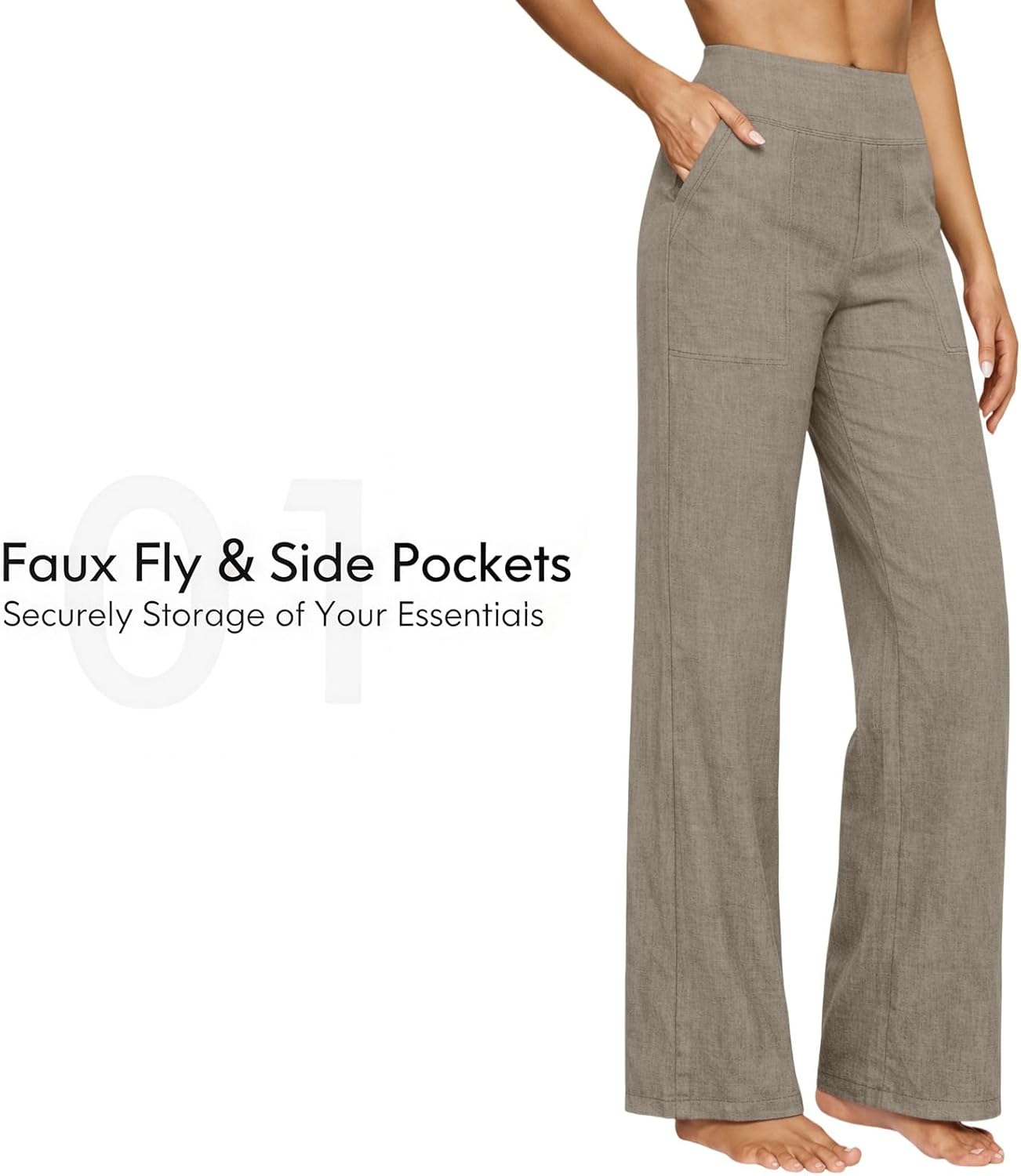 Womens Linen Pants Casual Spring High Waisted Wide Leg Pant Summer Office Dress Work Business Straight Leg Trousers - Image 3