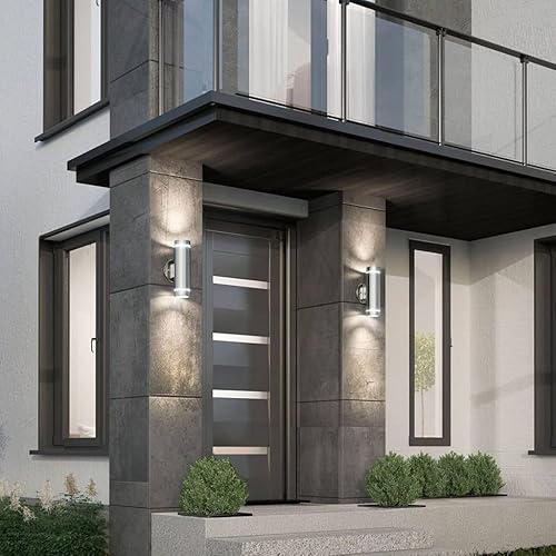 Ankita Stainless Steel Modern Outdoor Wall Lights, Cylinder Wall Sconce Dusk To Dawn Weather-Proof Porch Light Suitable For Garden & Patio,Nickel Finished(Silver, 13" Height) #TOP4