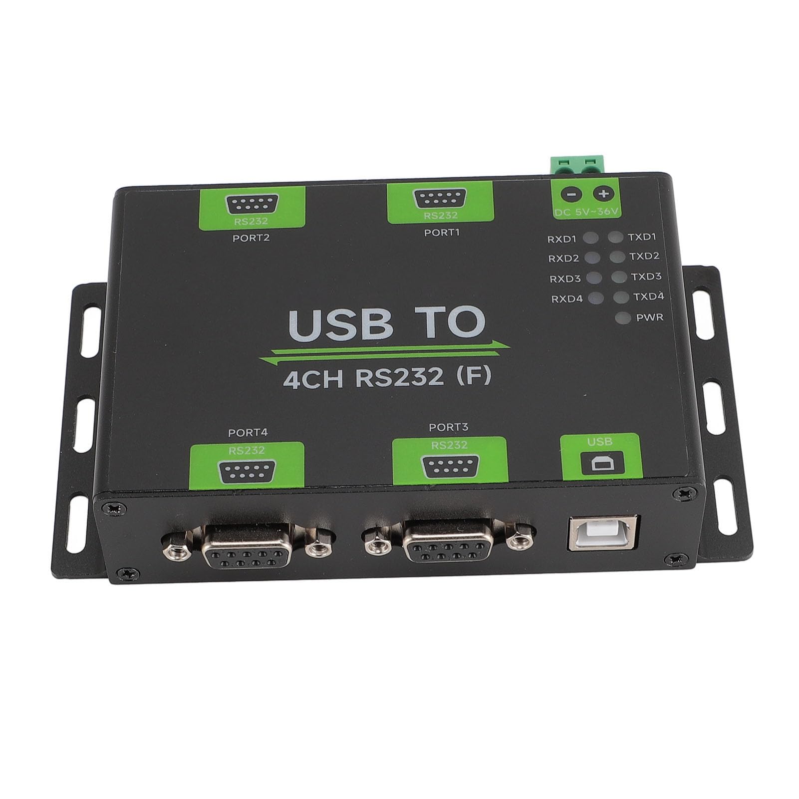 Close-up of LED indicators on Qiilu USB to 4-Channel RS232 Converter