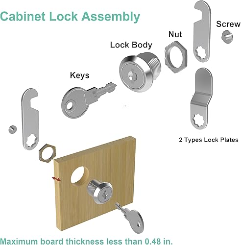 Miniatura 6 de Paquete de 8 cerraduras de gabinete, cerradura de leva de 1-18 pulgadas con llave maestra, cerradura de buzón segura para cajón, buzón, caja de